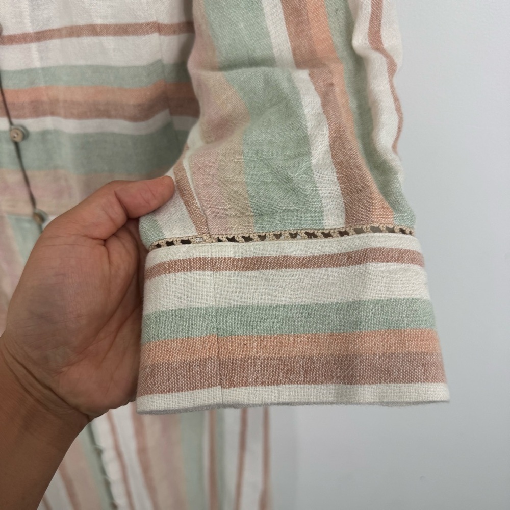 Soft Surroundings Chic Striped Linen Maxi Dress Button Front Relaxed Fit Large - Picture 8 of 12